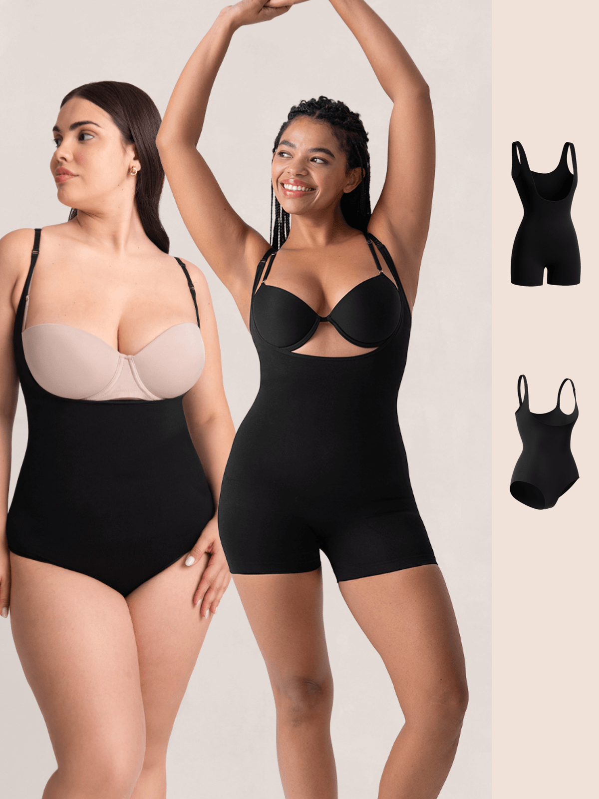 Bundle Shapermint - 1 Open-Bust Shaper Bodysuit Shaper Short + 1 Open-Bust Bodysuit Shaper Panty