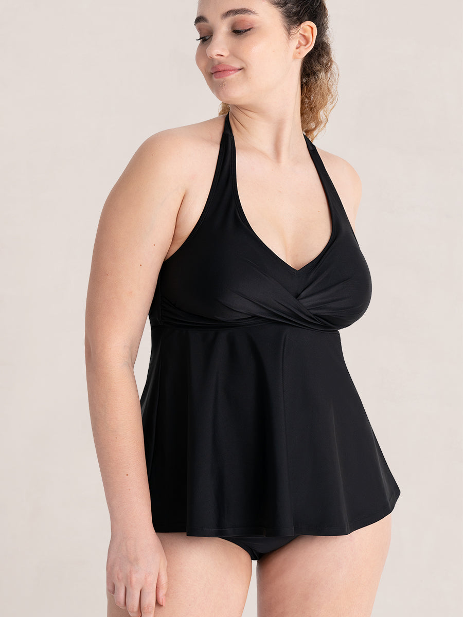 Shapermint Twist-Front V-Neck Halter Tankini